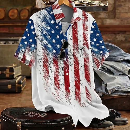 Herren 250. Jahrestag des Unabhängigkeitstages der USA am 4. Juli Adler Amerikanische Flagge Hemd Sommerhemd Knopfhemd Kurzarm Patriotisch Outdoor Ferien Sommer Frühling Umlegekragen 3D-Druck Hemden Image