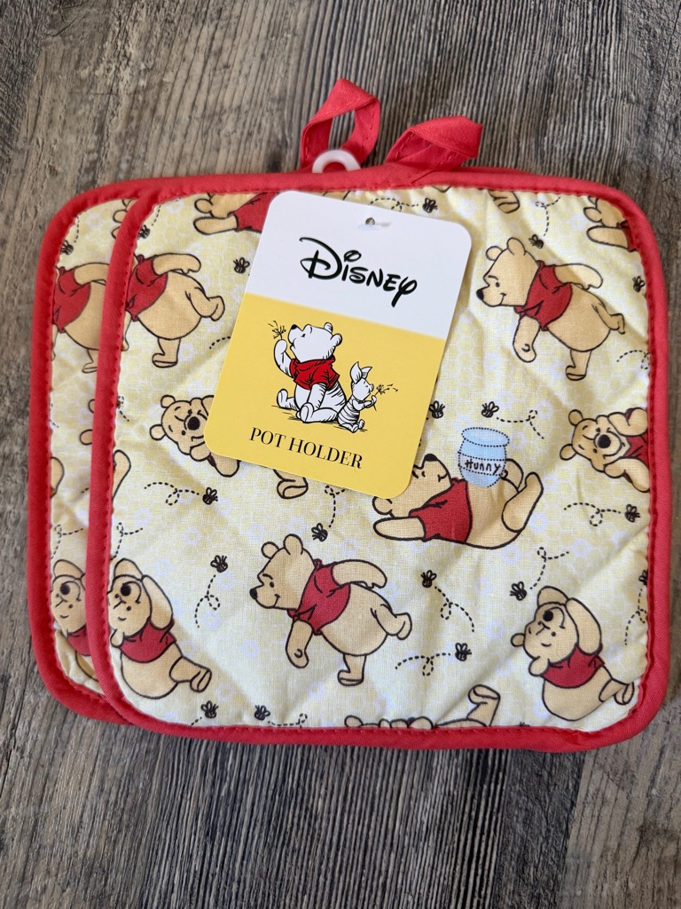 Disney Kitchen | Disney Classic Winnie The Pooh Pot Holders Set Nwt Kitchen Cotton Red Trim | Color: Red/Yellow | Size: Os
