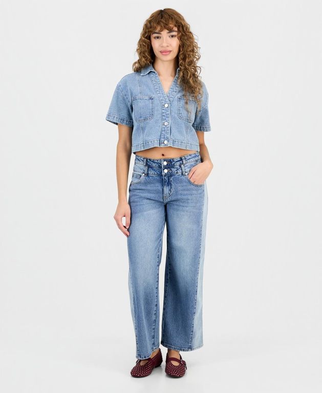 Petite High-rise Wide-leg Two-tone Jeans - Blue - And Now This Jeans
