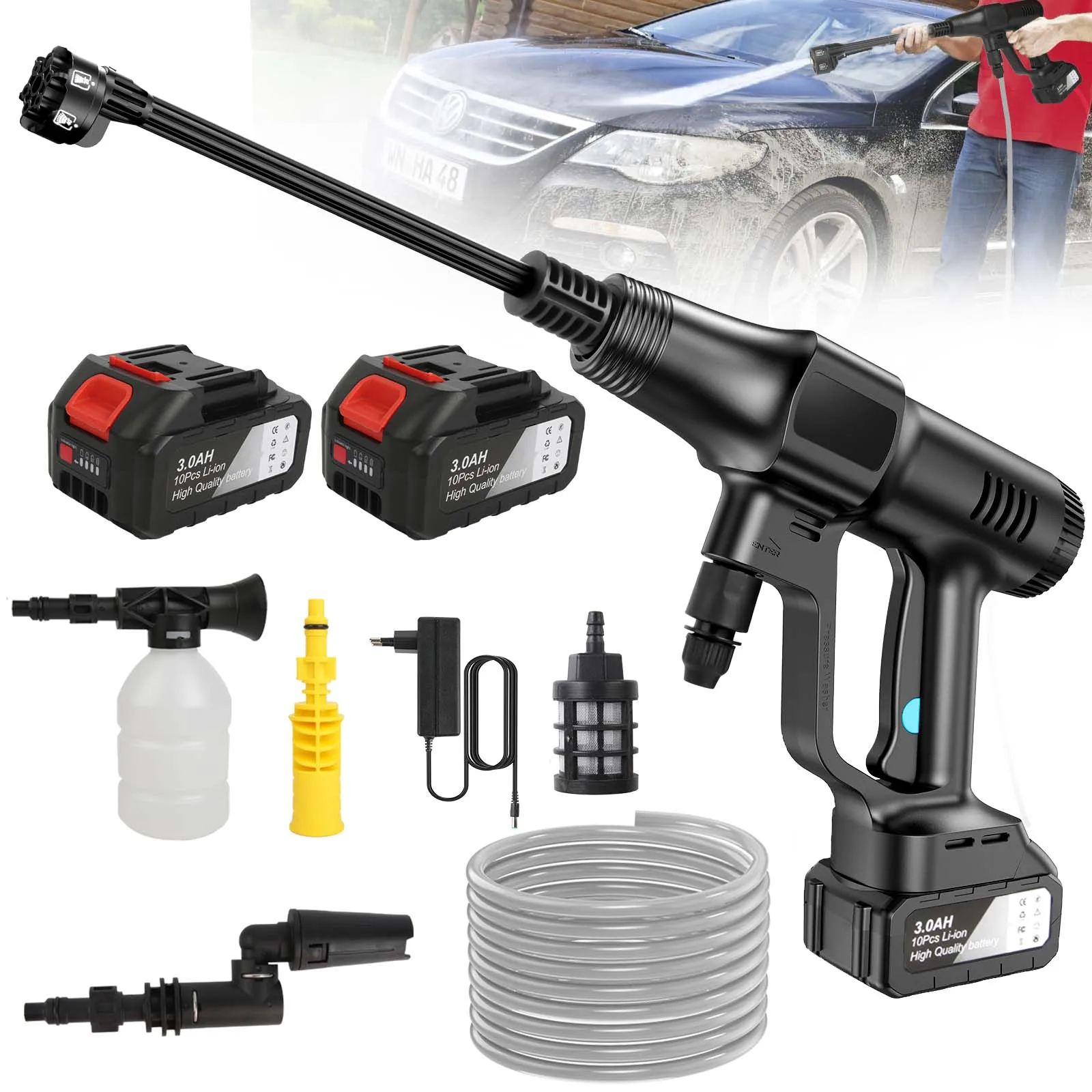 Idropulitrice ad alta pressione da 200 bar senza spazzole, pistola lavaggio auto 6 in 1 con ugello elettrico per batteria Makita 21V, strumento per irrigazione giardino