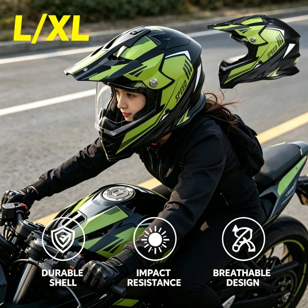 Casco Moto DOT Verde SPEED Motocross Fuoristrada per Bambini Accessori Moto ATV Capacete Downhill AM DH