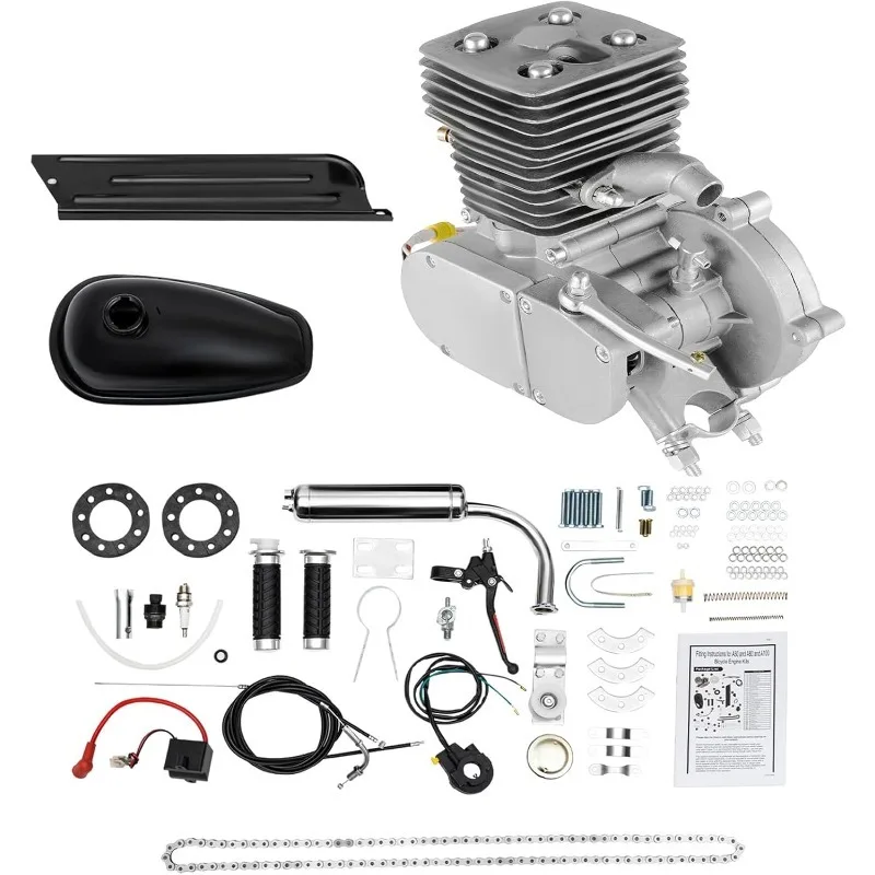 Kit Motore per Bicicletta 100CC, Motore a 2 Tempi per Bici Elettrica, Monocilindrico, Raffreddamento ad Aria, Pignone a 44 Denti, Motore Ausiliario a Benzina per Bicicletta