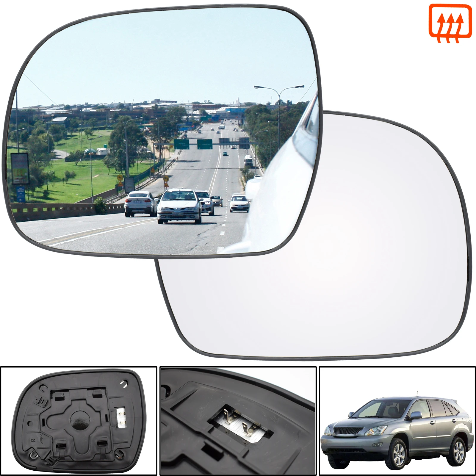 Per Lexus RX 2003 - 2008 Toyota Hilux 2005 - 2010 Sinistra Destra Porta Laterale Ala Specchio di Vetro Riscaldato Convesso Con Piastra Retrovisore Clip