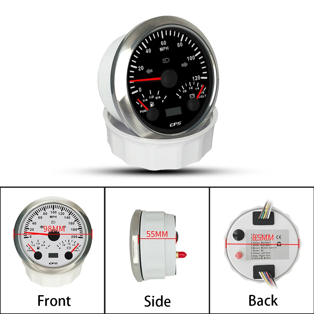 Rhaxel 85mm 3 in 1 Multifunction GPS Speedometer 0-120 0-200 KM/H MPH with Fuel Level 12V 7 Color Backlight for Car Motorcycle