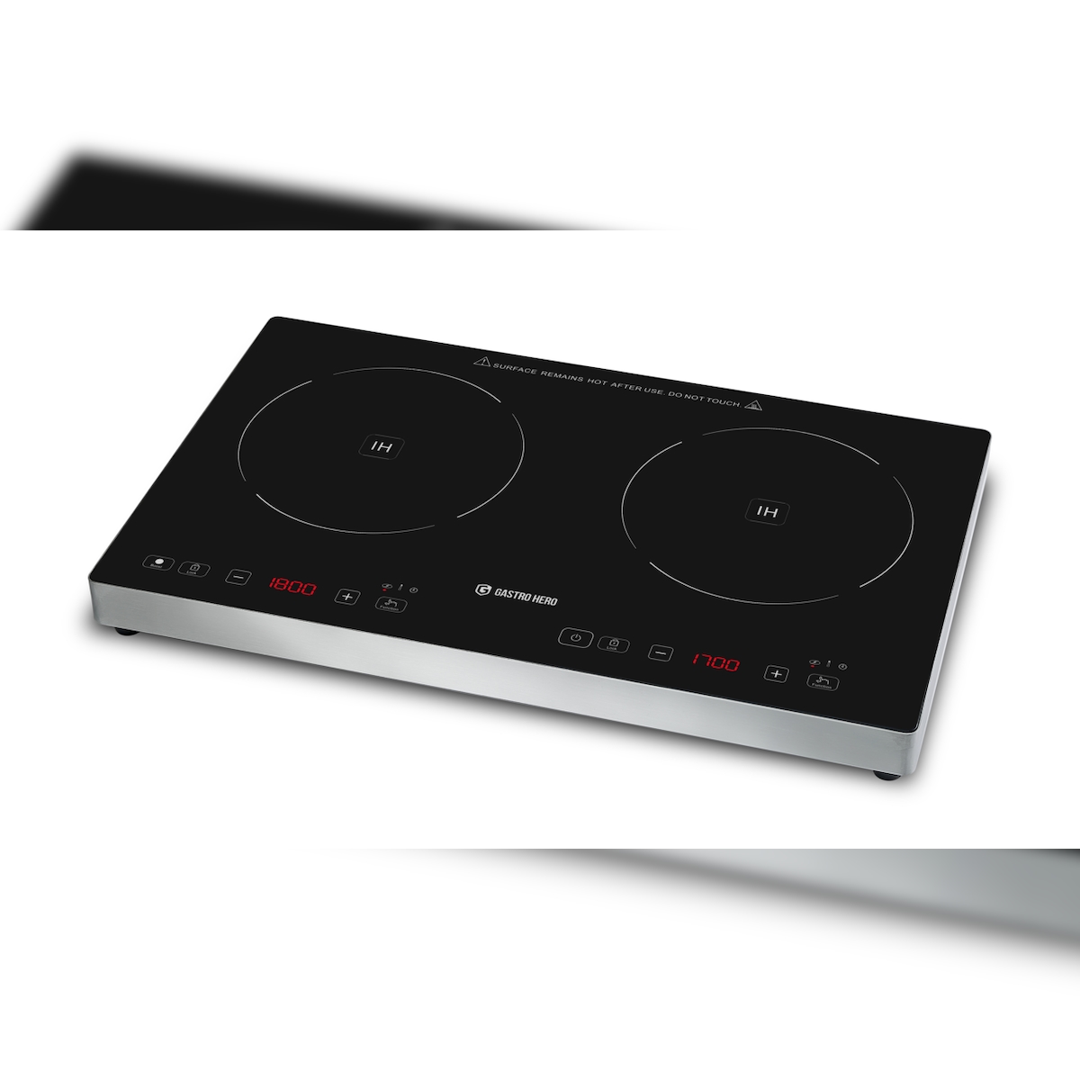 GastroHero Doppel Induktionskochfeld ECO 3500 W Induktionsplatte 2 Kochzonen Touch Kochfeld Edelstahl Glas Gastro Kochplatte Timer Image