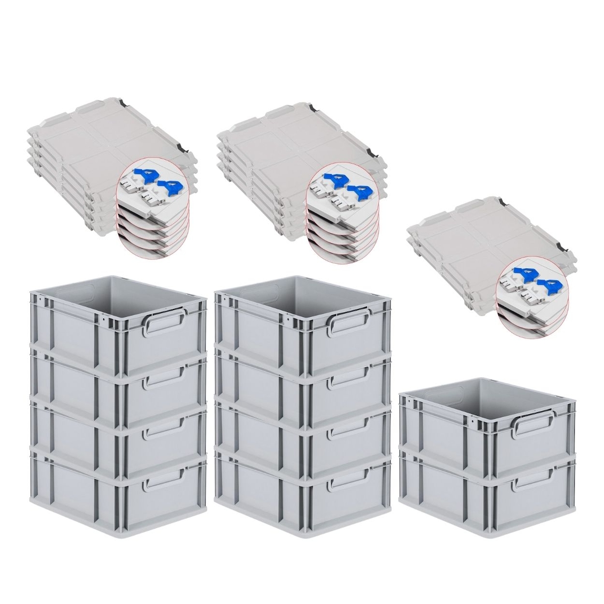 PROREGAL 10x Eurobox NextGen Grip mit Scharnierdeckel & blauen Verschlüssen | HxBxT 17x30x40cm | 16 Liter | Griffe geschlossen | Glatter Boden Image