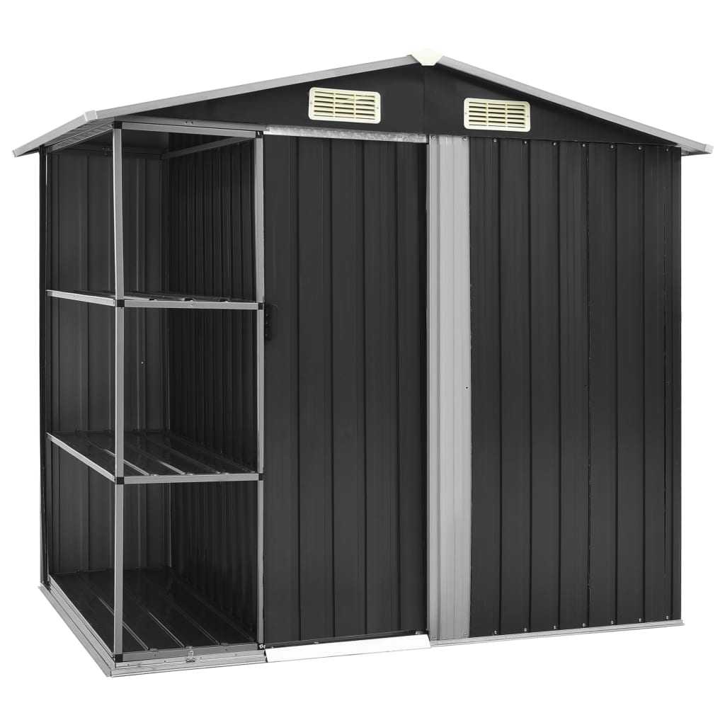 Helloshop26 - Gartenhaus Geräteschuppen Geräteschuppen robustes Gartenhäuschen mit Regal 205 x 130 x 183 cm Grauguss 02_0022222 Image