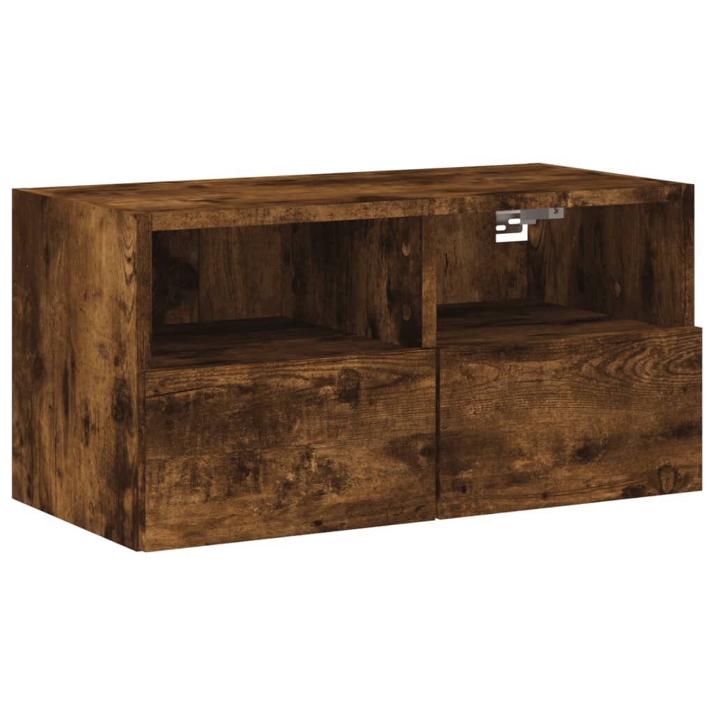Helloshop26 - Multimedia-TV-Ständer TV-Regal TV-Sideboard Esszimmer Wohnzimmer Schlafzimmer Wandmontage geräucherte Eiche 60 x 30 x 02_0028136 Image