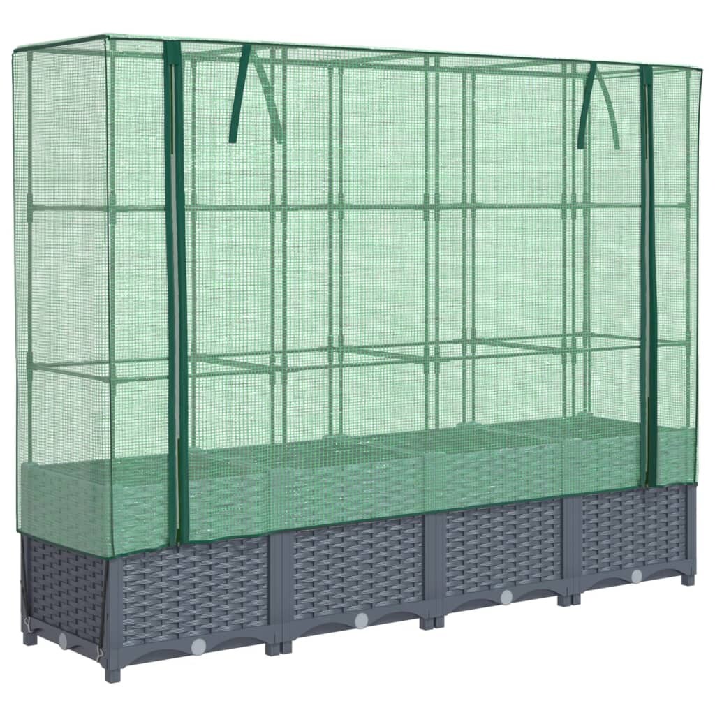 Helloshop26 - Hochbeet/Pflanzkasten mit Abdeckung in Rattanoptik 160 x 40 x 138 cm Blau/Grau 02_0038753 Image