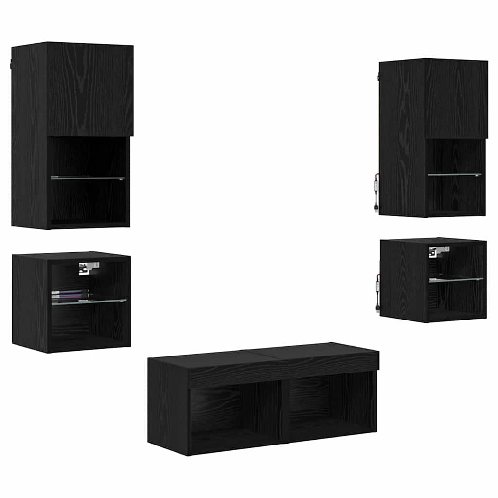 Helloshop26 - Modernes wandmontiertes TV-Möbel 30,5 x 30 x 60 cm mit LED-Beleuchtung und 8 Ablagen zeitgemäßes Design aus schwarzem 02_0056084 Image