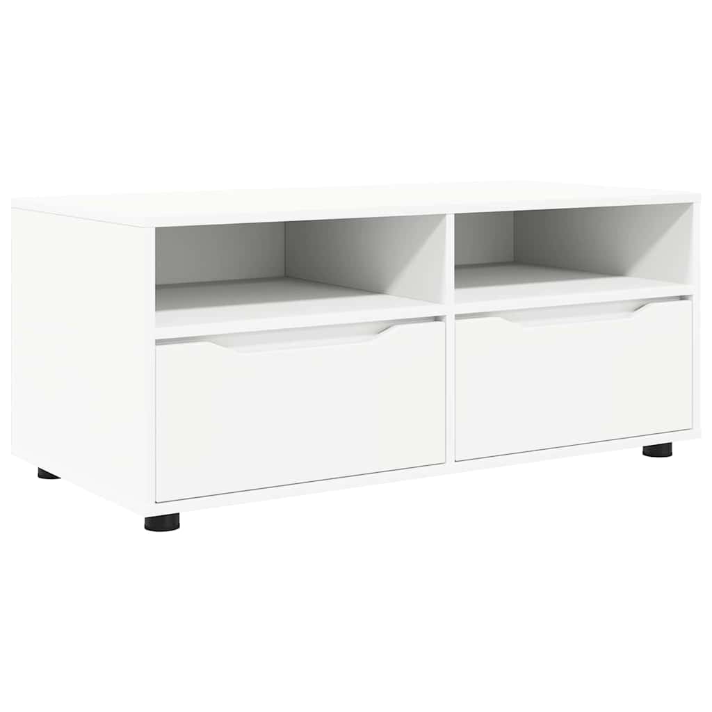 Helloshop26 - Moderner rechteckiger weißer TV-Ständer mit Schublade und dekorativen Designregalen 100 x 48 x 43 cm aus weißem 02_0054661 Image