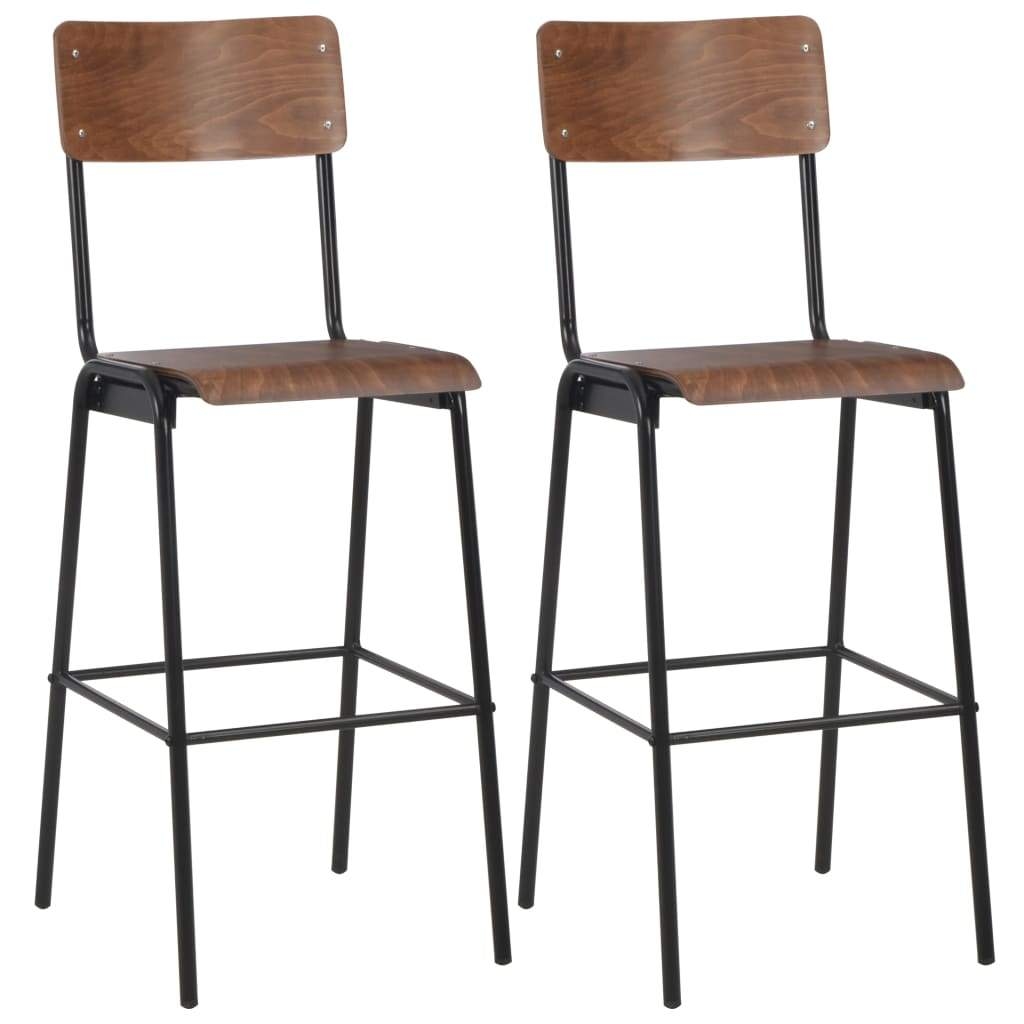 Helloshop26 - Set aus zwei Designer-Barhockern brauner Sitz massives Sperrholz und Stahl 1202082 Image