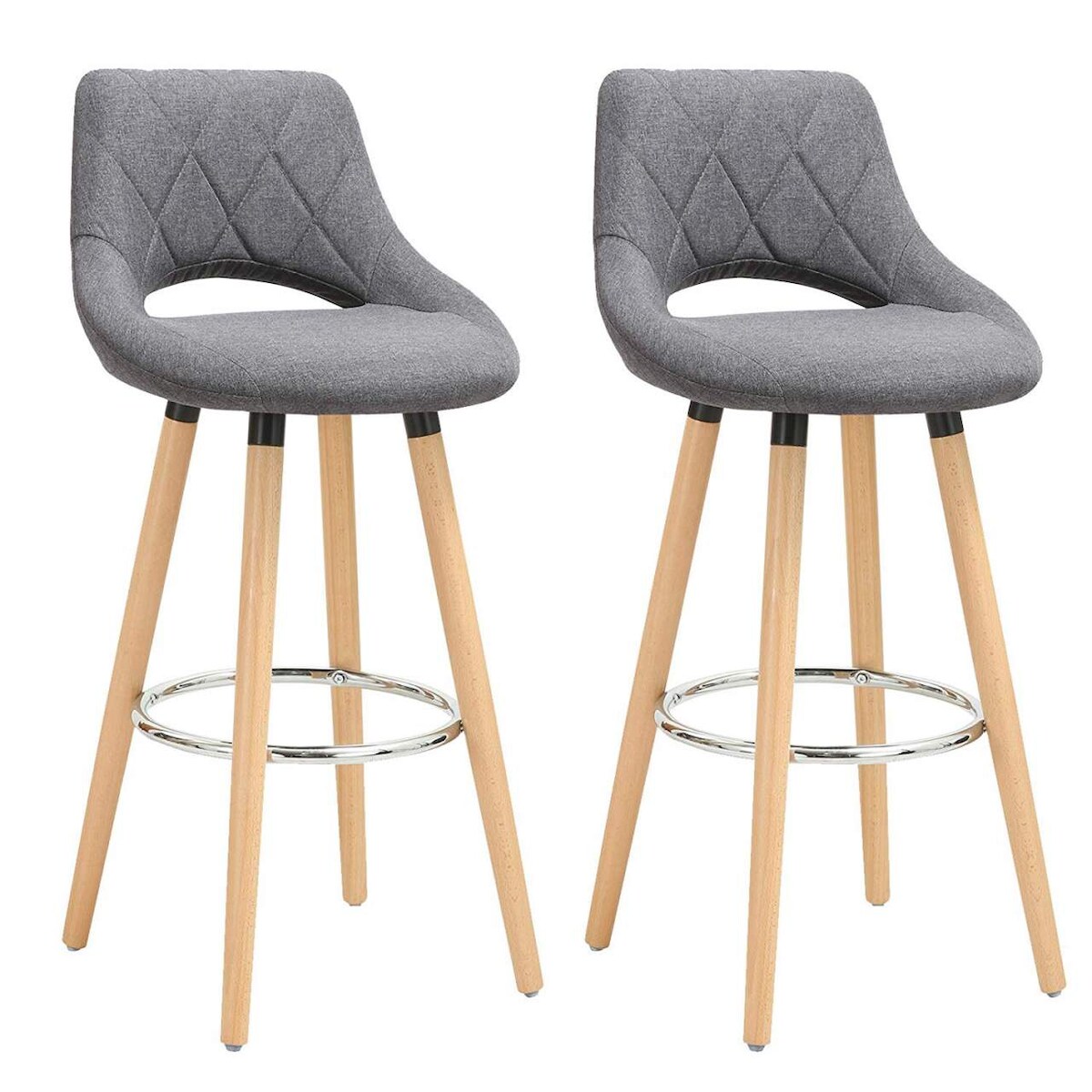 Helloshop26 - Leinen-Barhocker mit Rücken- und Fußstütze 2er-Set dunkelgrau 19_0000553 Image