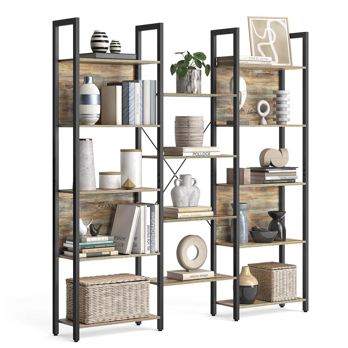 Helloshop26 - Bücherregal/Aufbewahrungseinheit im Industriestil mit Metallrahmen und 14 Fächern geeignet für Wohnzimmer oder Büro 12_0004257 Image