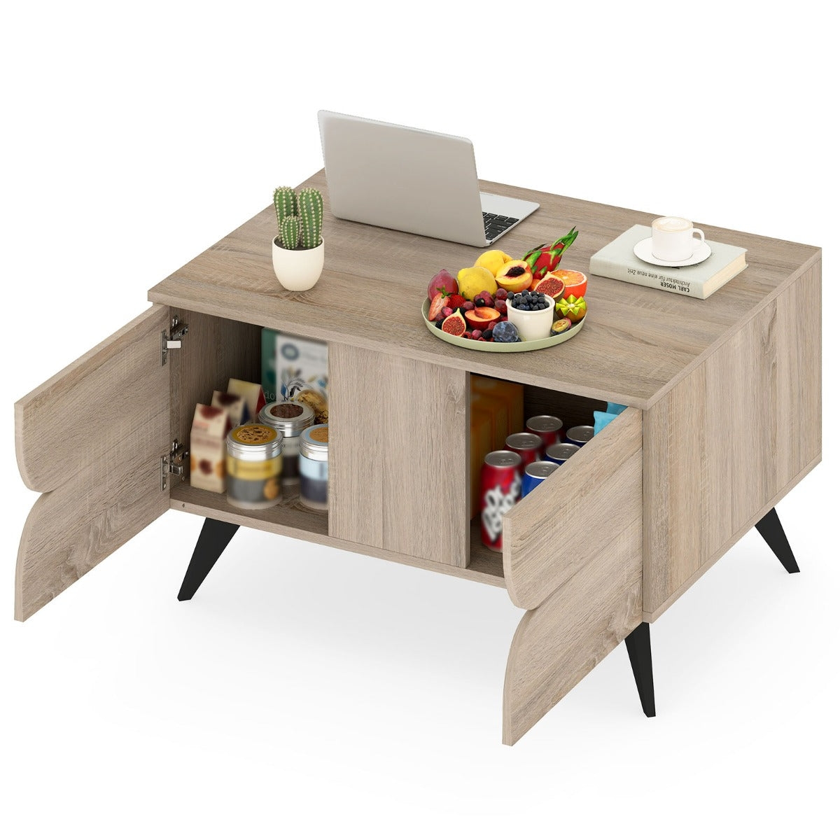 Helloshop26 - Moderner Couchtisch mit Stauraum 80 x 60 x 46 cm für Wohnzimmer und Büro schickes Design aus naturbelassenem MDF 20_0018823 Image