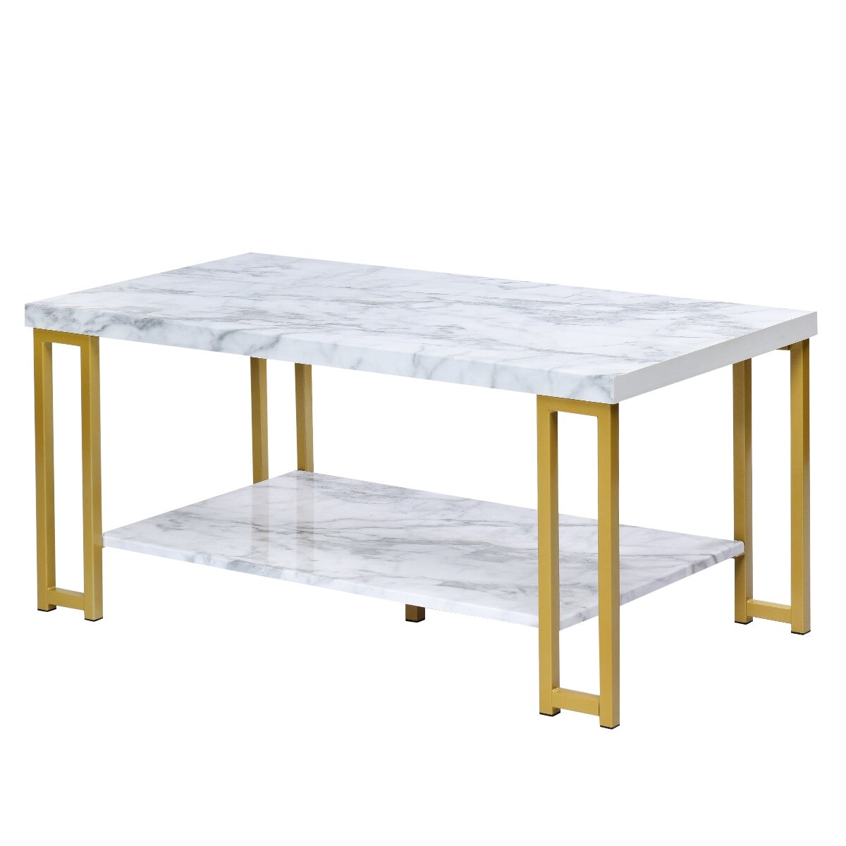 Helloshop26 - Zweistufiger Couchtisch 100 x 49,5 x 45 cm vielseitiger Stauraum modernes Design weiß PVC-beschichtete MDF-Platte 20_0019296 Image