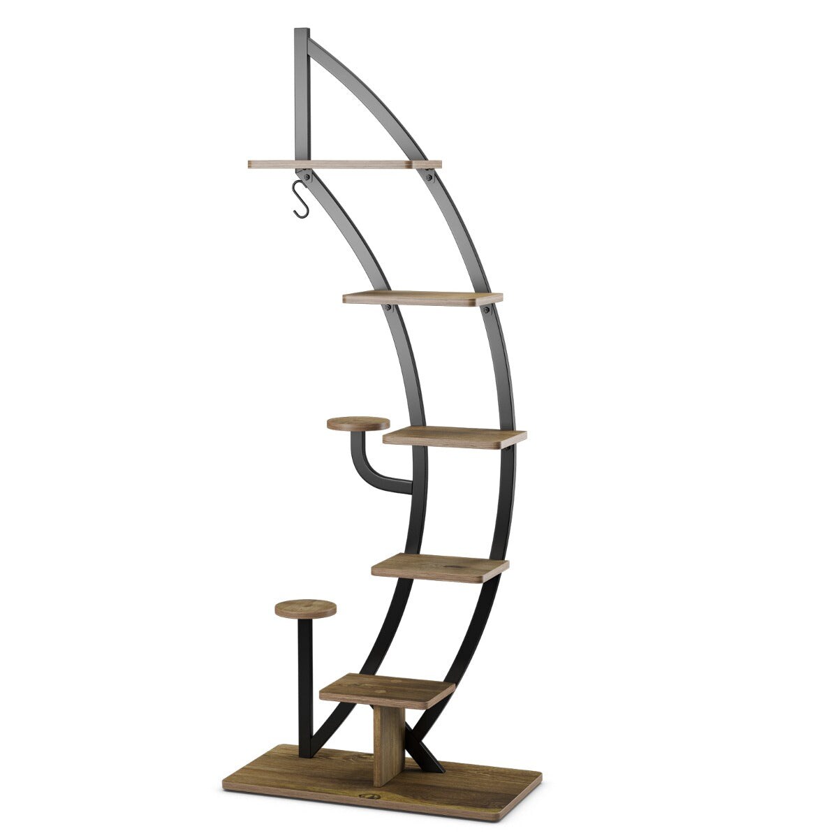 Helloshop26 - 7-stufiges Blumenregal aus Metall 60 x 30 x 155 cm stabile Kippsicherung geschwungenes Design Naturmetall 20_0014799 Image