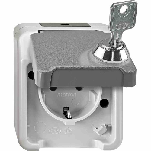 Merten AQUASTAR Steckdose, 1f, grau, matt, Aufputz, horizontal, mit Klappdeckel, IP44, Komplettgehäuse Image