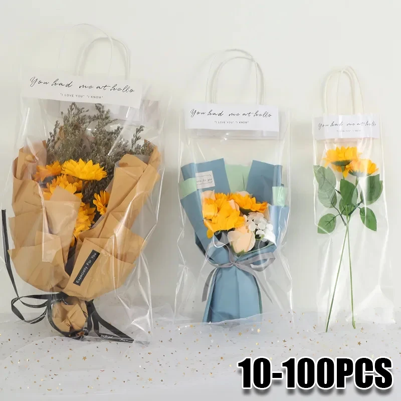 Transparente PVC-Blumenstrauß-Verpackungsbox Lange Tragetasche für Floristik-Dekoration Party-Geschenkverpackung Blumenarrangement Image