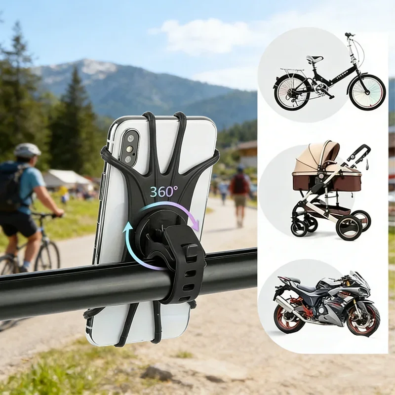 Universelle Fahrrad-Handyhalterung 360° Drehbare Silikon-Fahrrad-GPS-Halterung Kinderwagen-Ständer Motorrad-Lenkerhalterung Image
