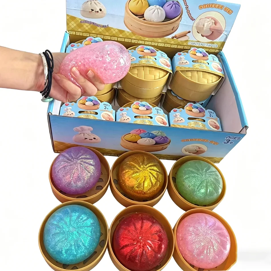 Neuer Glitzer-Dumpling, Glitzer-Dumpling Squishy mit Box, sensorischer Dumpling, Druckspielzeug zur Stresslinderung Image