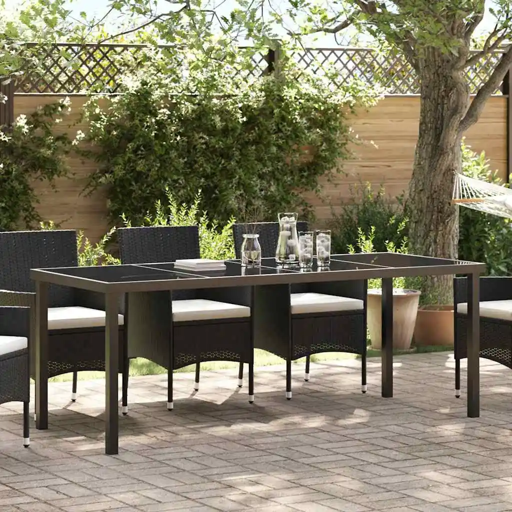 Schwarzer Gartentisch 200 x 80 x 73 cm, Metall, modern, wasserfest, Holz, für Terrasse, Hof, Freizeit (nur Tisch)