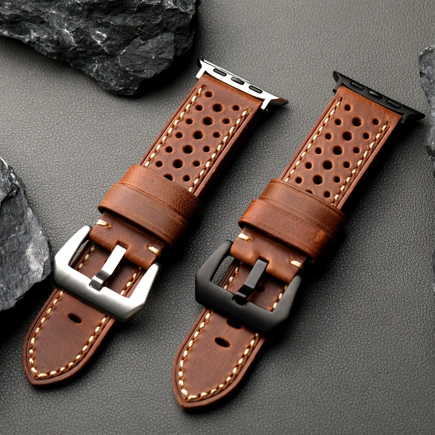 Handgefertigtes Oberschicht-Rindslederarmband, 49 mm, 46 mm, 45 mm, 44 mm, für Apple Watch Ultra S13, dickes Rindsleder-Armband für Herren Image