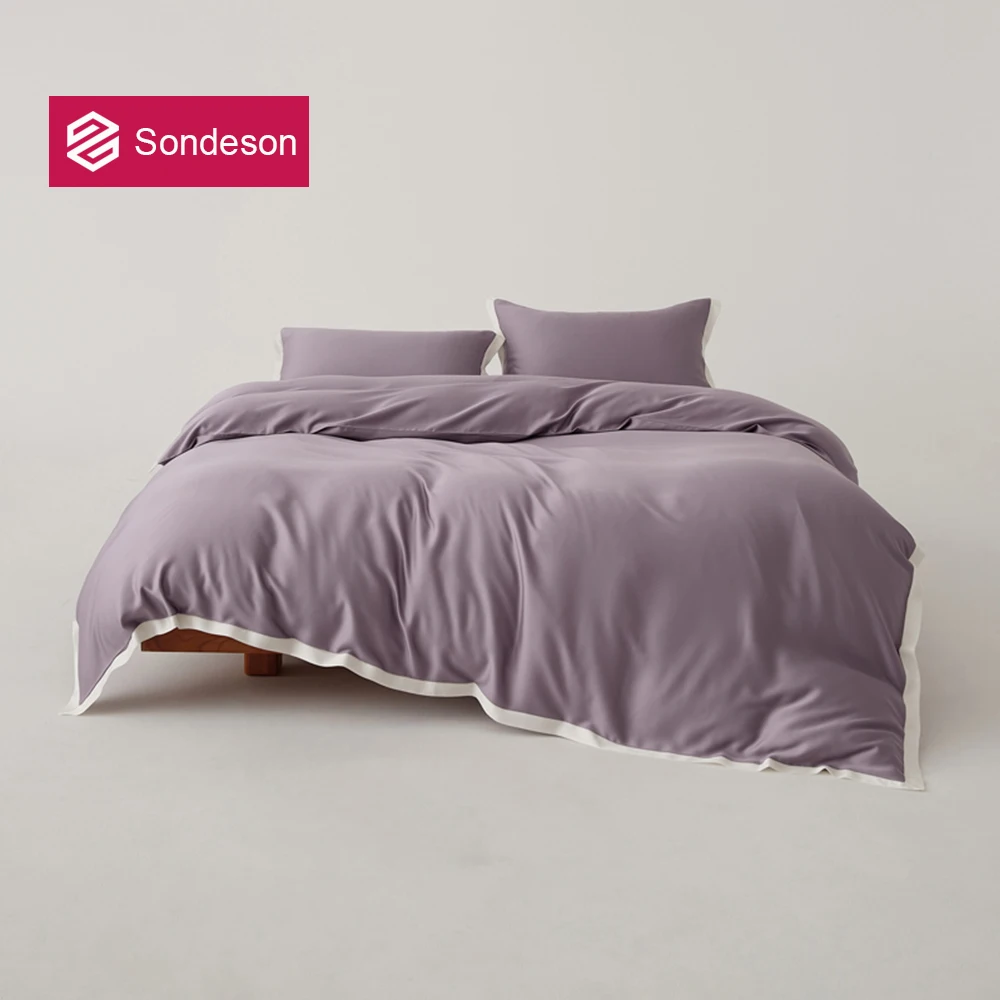 Sondeson Luxus 100% Maulbeerseide Bettwäsche-Set Lila Weich Atmungsaktiv Kühlende Bettdecke Flaches Laken Kissenbezüge Twin Queen King Image