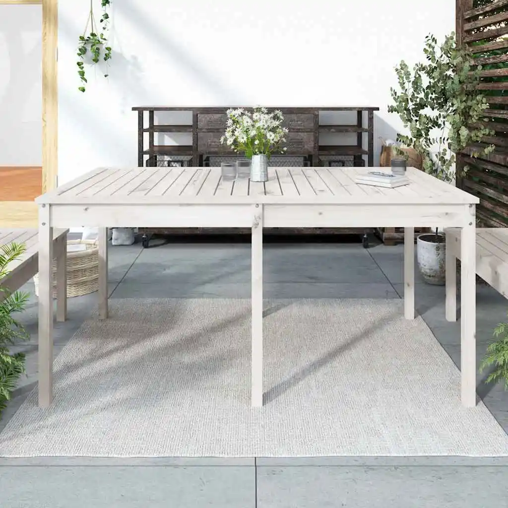 Weißer Gartentisch 159,5x82,5x76 cm aus massivem Kiefernholz, moderner, wasserfester Gartentisch aus Holz für Terrasse und Hof (nur Tisch)