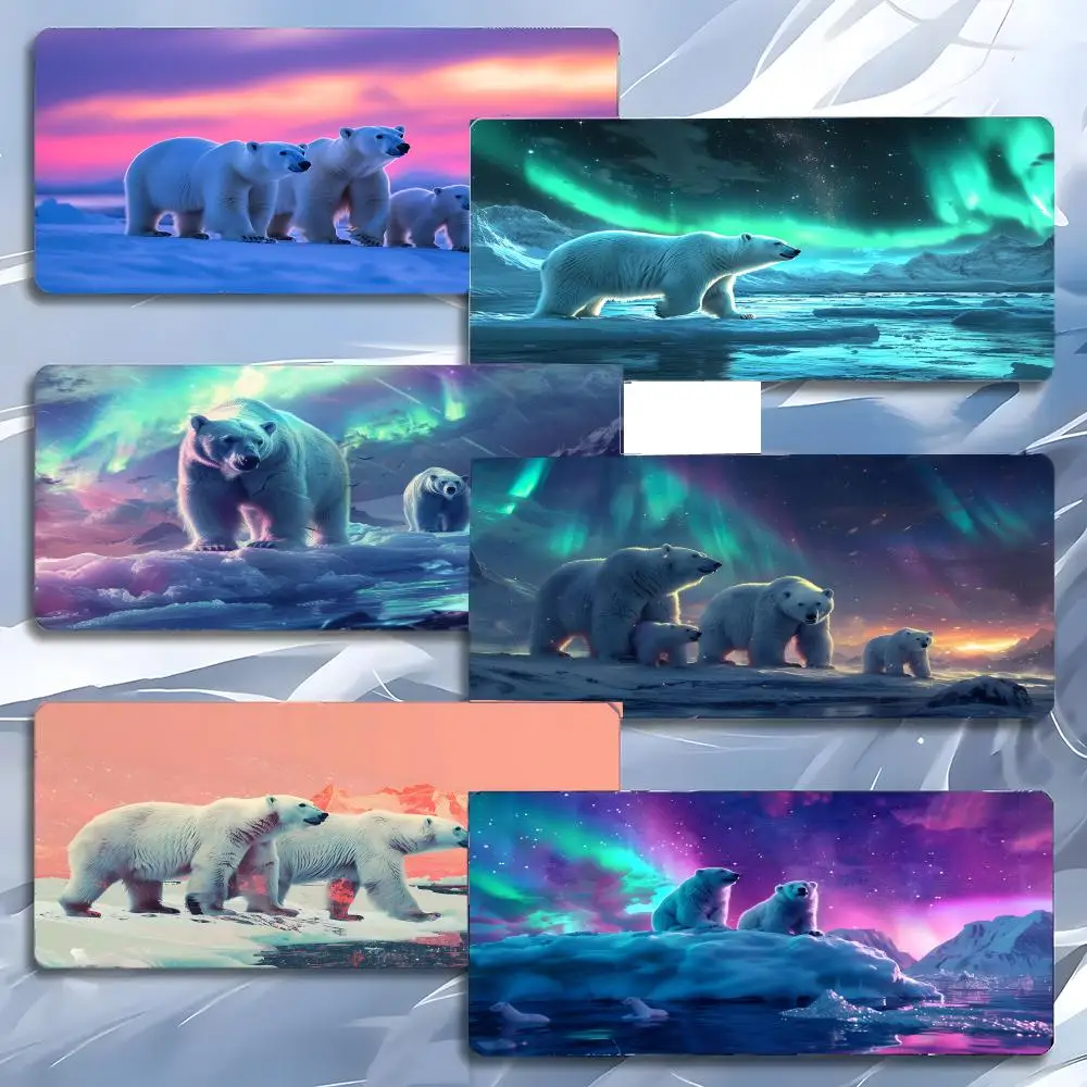 Eisbär mit Nordlicht-Mauspad, großes Gaming-Mauspad mit LockEdge, verdickte PC-Tisch-Schreibtischunterlage Image
