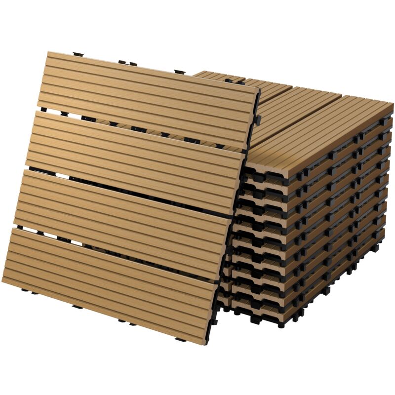 Ecd Germany Piastrelle Per Pavimenti Da Esterno Piastrelle Per Terrazze In Wpc 30x30 Cm Set Di 22 Pezzi Per 2m ² Colore Teak Con Aspetto Legno Piastrelle Da Giardino Con Drenaggio E Sistema Plug-in