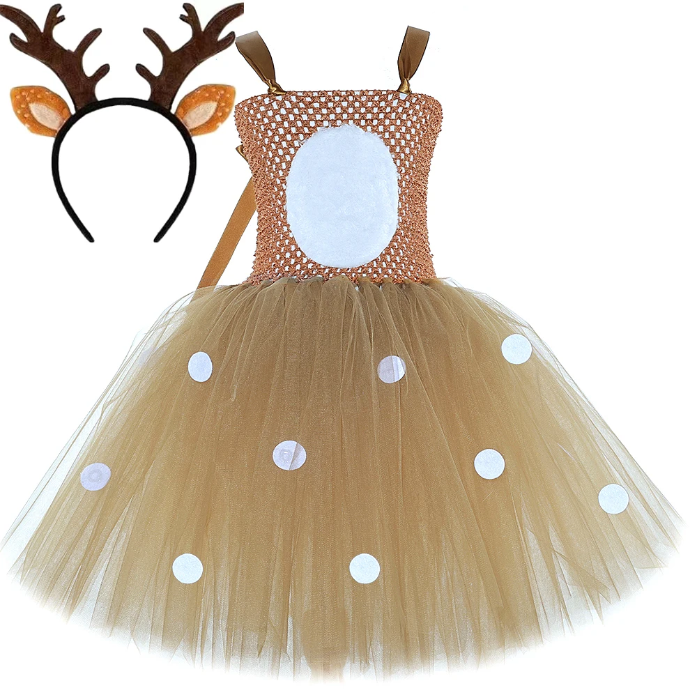 Braune Sika-Hirsch-Kostüme für Mädchen, Weihnachten, Karneval, Tutu-Kleid für Kinder, Rentier-Tutu, Outfit für Kinder, Neujahr, Kleidung, Geschenke Image