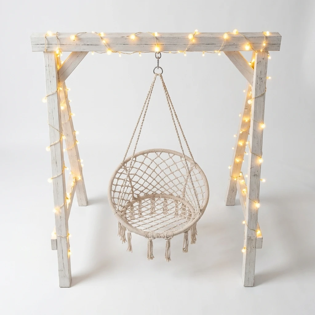 Trendiger Outdoor-Hängesessel mit Verdicktem Baumwollseil für Balkon, Terrasse und Garten - Einfache Montage, Einzelner Entspannungssitz