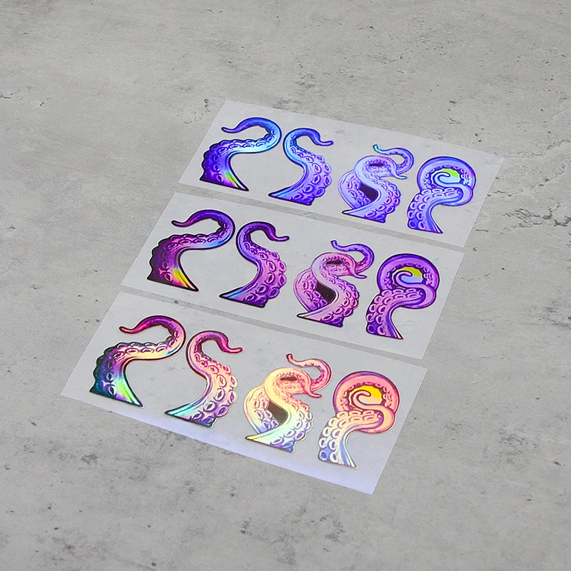 1 Stück holografischer Oktopus-Tentakel, wasserfester Vinyl-Aufkleber für Auto, Motorrad, Helm, Laptop Image