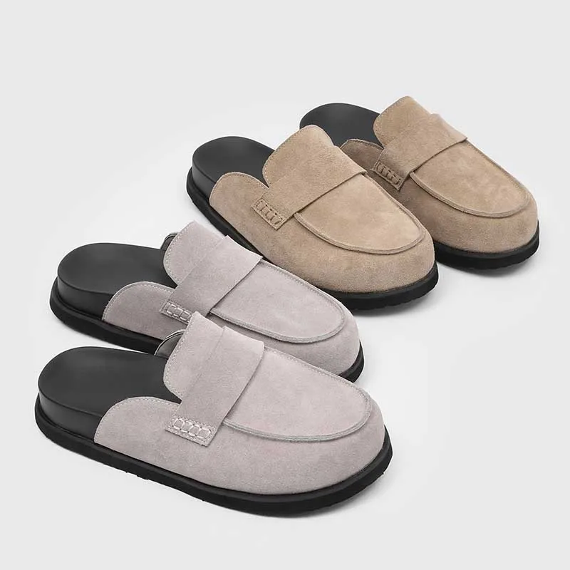 Vier Jahreszeiten Neuer Stil Herren Slipper Europäischer Stil Lässige Bequeme Slipper Wildleder Business-Schuhe Vorne Geschlossene Slipper
