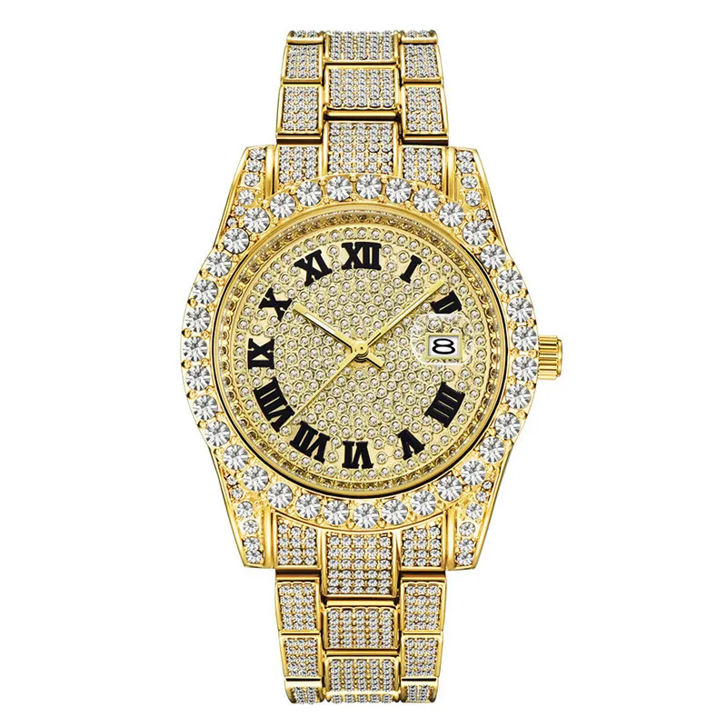 Top Marke Luxus Uhren Für Männer Hip Hop Iced Out Diamant Mann Uhr Quarz Armbanduhr Männlichen Uhr Reloj Hombre Geschenk drop Verschiffen