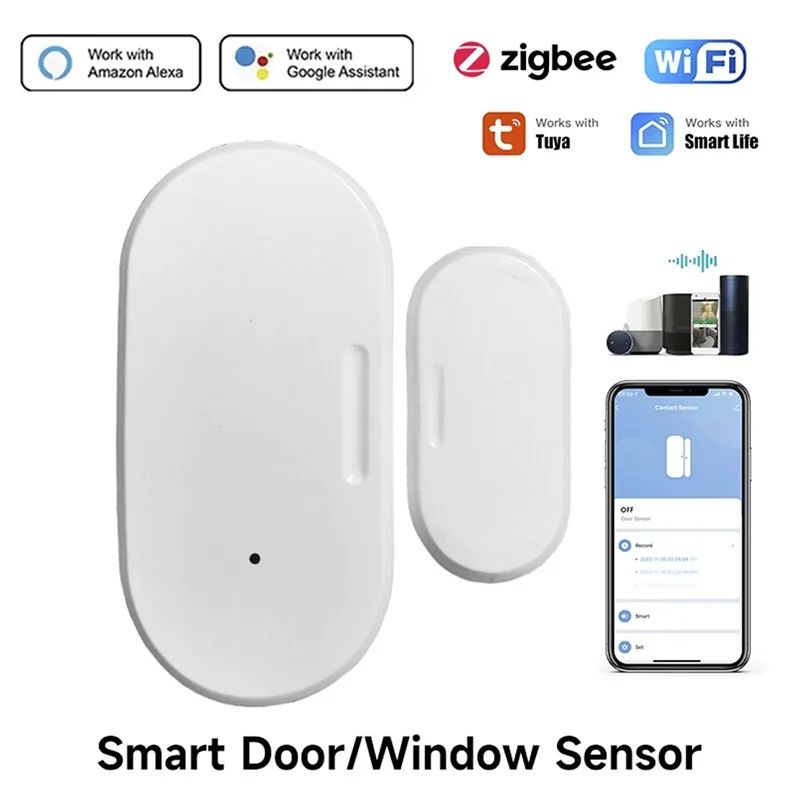 Zigbee Tür- und Fenstersensor, Offen-/Geschlossen-Detektor, Smart Home Sicherheitsalarm, Einbruchmelder, Kompatibel mit Alexa Smart Home Assistant Image