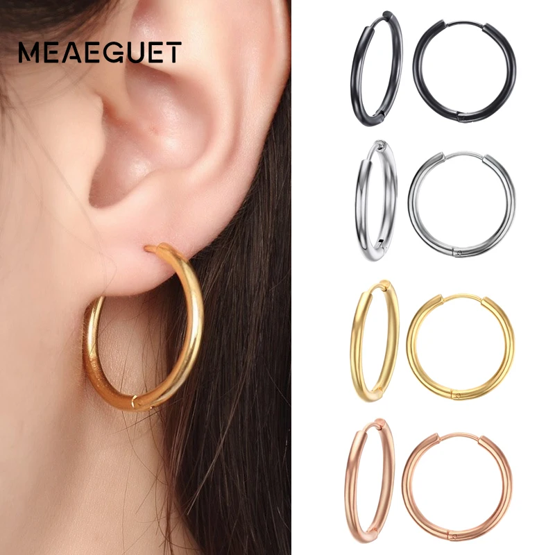 Meaeguet Trendy silber farbe Rose Gold Schwarz Ton Edelstahl Creolen Runde Schleife Ohrring Für Frauen 25mm/20mm/11mm