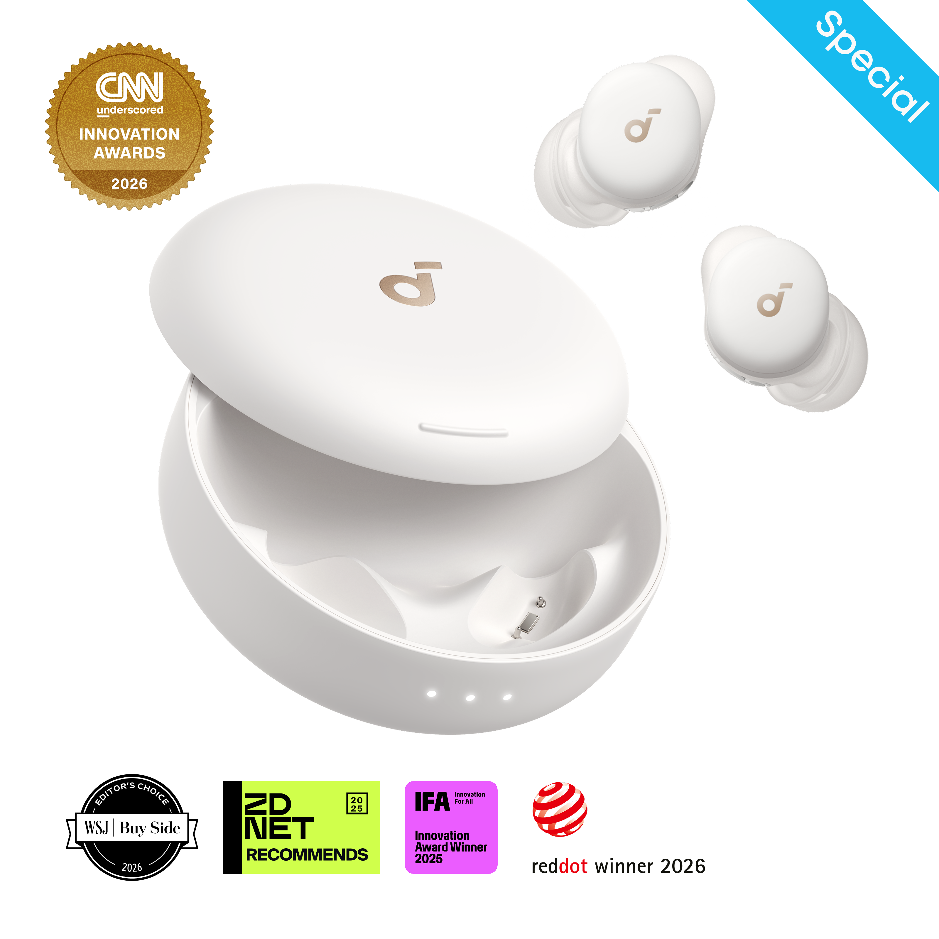 soundcore Sleep A30 Special / Sleep A30 | The World's First Sleep Earbuds with a Triple Noise Reduction System Lunar White Special / Solo