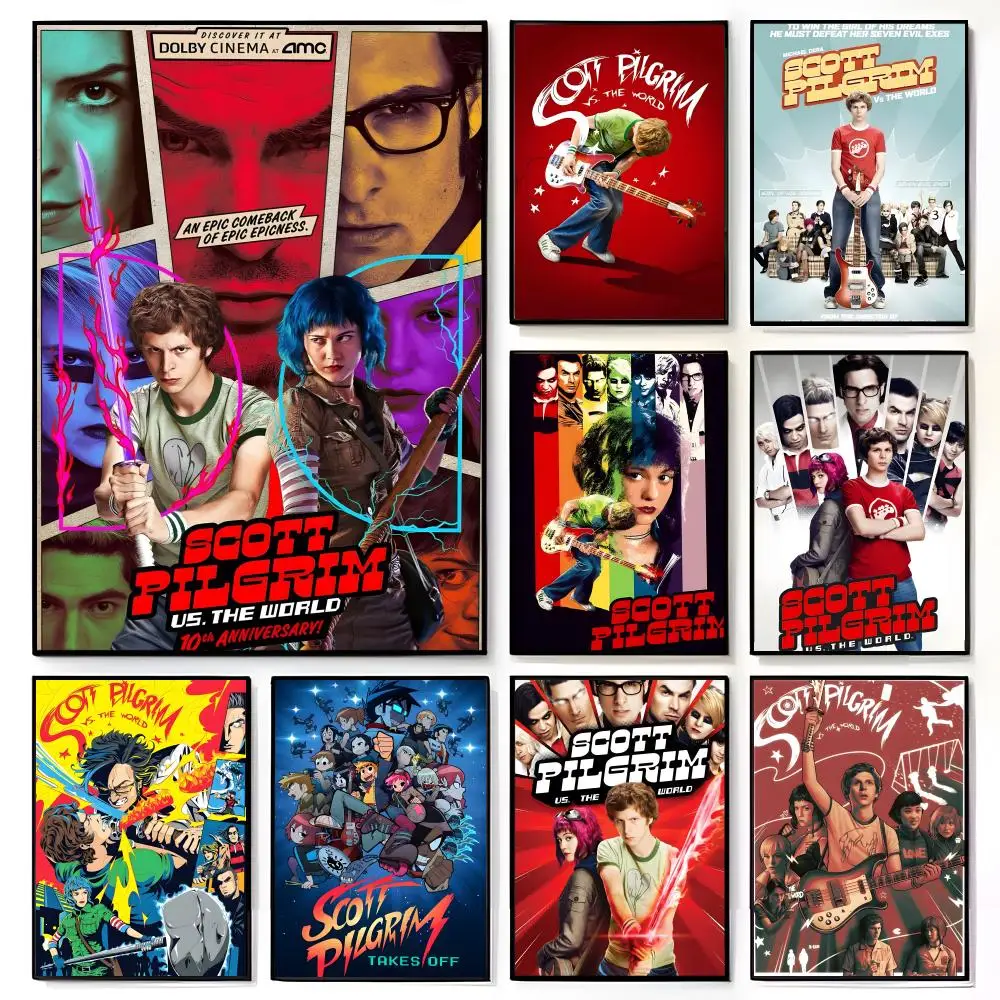 Vintage-Film-Poster „Scott Pilgrim VS The World“, amerikanisches Film-Wandbild, Wanddekoration für Zuhause, Kinderzimmer, Druck Image