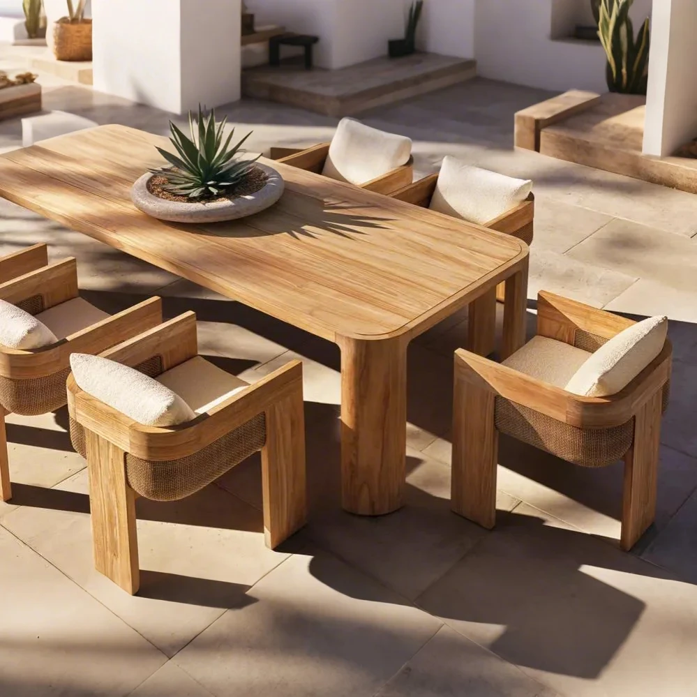# Garten-Ess-Set aus heißem Teakholz, Gartenmöbel, Esszimmerstuhl und Tisch-Set aus Teakholz, Garten-Ess-Set für Terrassenhotels