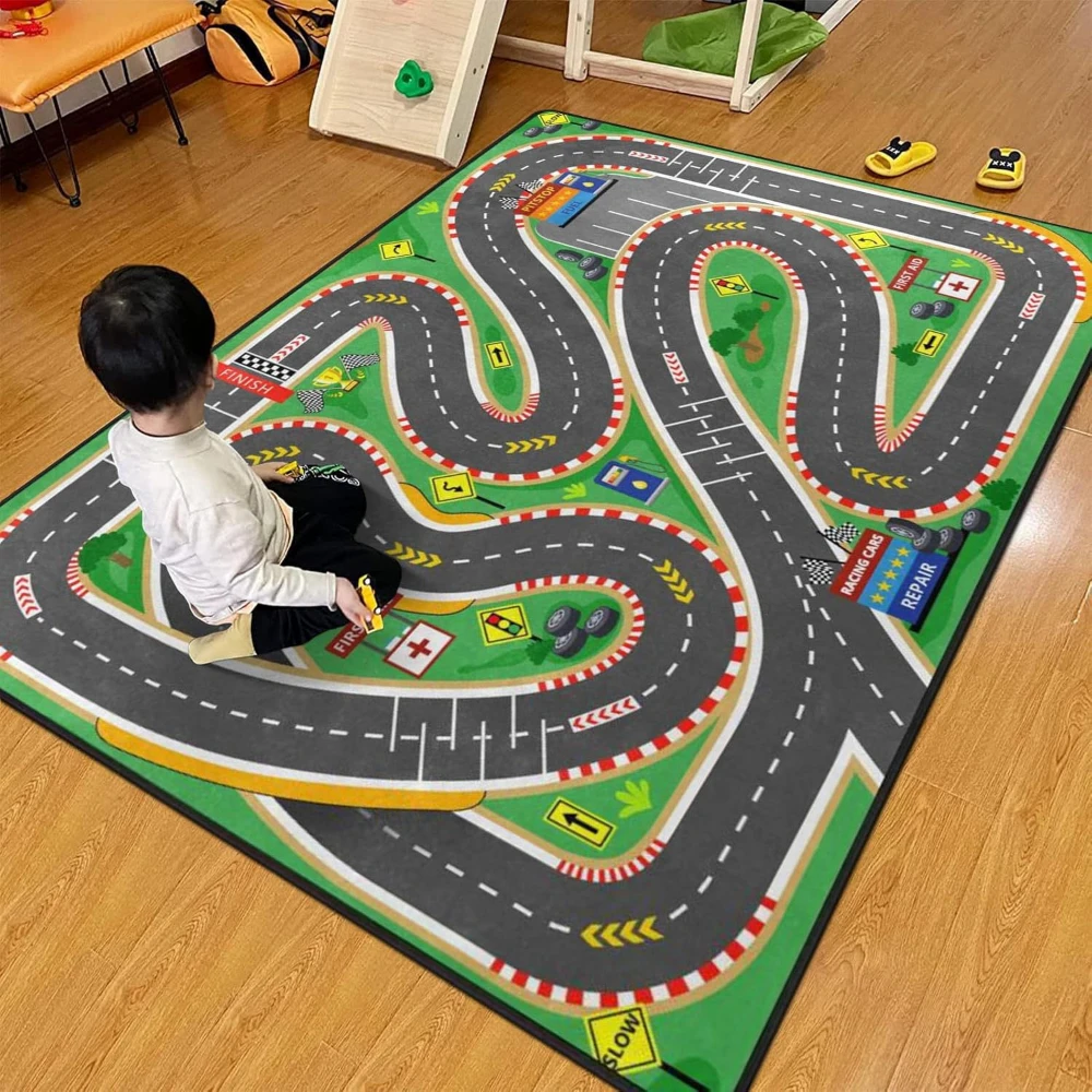 Komplexer Rennstrecken-Kinderteppich Multi-Loop Auto-Spielmatte Kinderzimmer Lehrreicher Verkehrsteppich Modische Heimdekoration