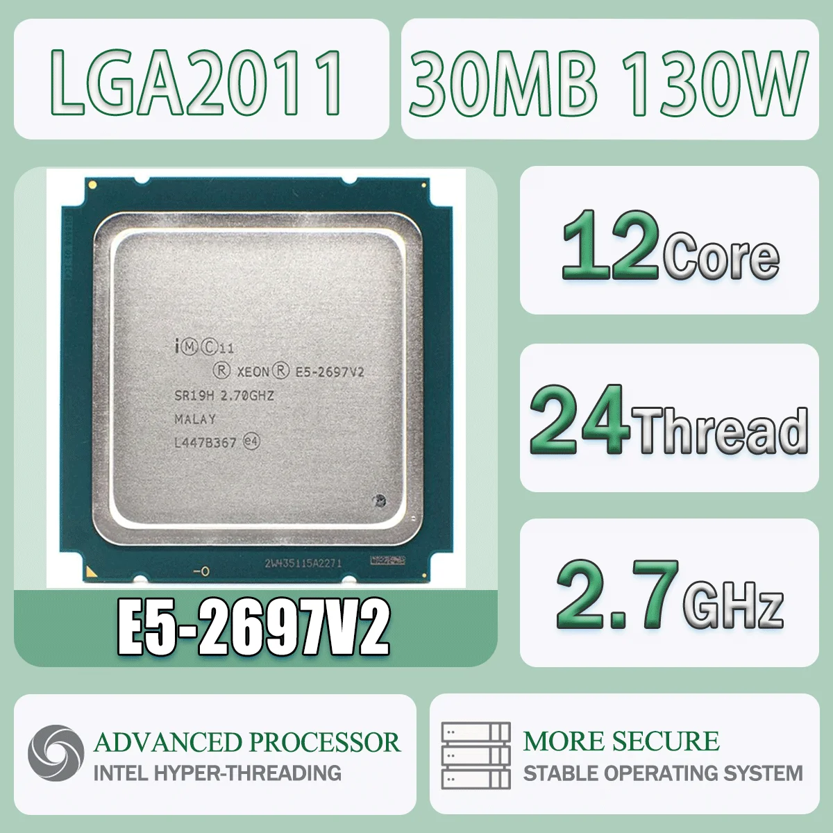 Intel Xeon E5-2697V2 2,7 GHz 12 Kerne 24 Threads SR19H 30M 130W E5 2697V2 Computer CPU Prozessor Server E5 2697 V2 Paket LGA 2011 Image