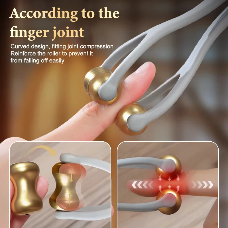 Roller-Design-Fingermassagegerät aus Messing mit Doppelreihen-Rollen, einfach zu bedienen, lindert Fingerermüdung, fördert die Durchblutung, tragbares Finger-Massagegerät Image
