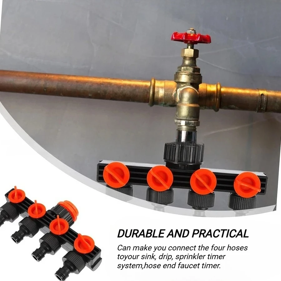 Abnehmbarer 4-Wege-Schlauchverteiler Wasserumlenker Armaturenanschluss für den Einsatz in Gartenbewässerungssystemen und Tropfbewässerung Image