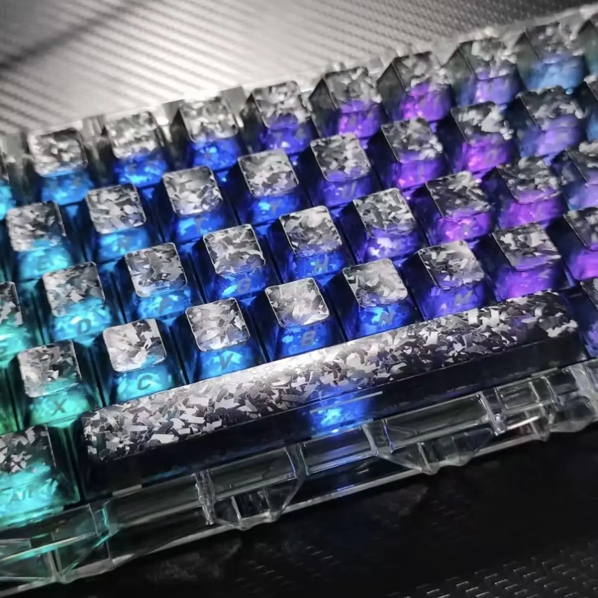 132 Tasten Carbonfaser-Textur Nebelschwarz Transparente PC-Tastenkappen Double-Shot Cherry-Profil Tastenkappen für Gateron Mechanische Tastatur Image