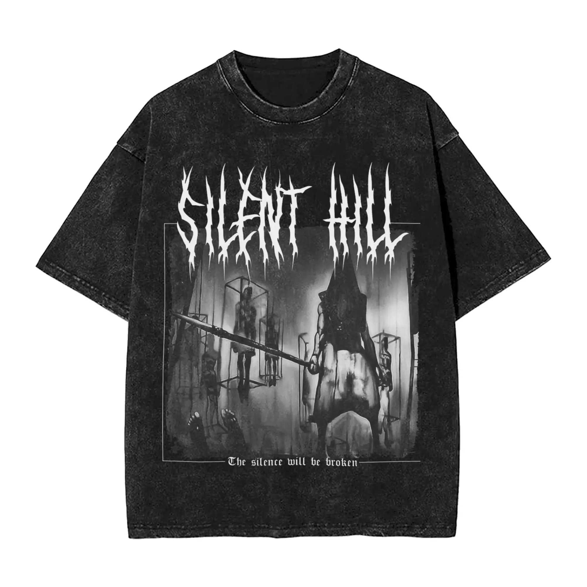 Silent Hill 2 Horror Metal Art Washed T-Shirt Mann Vintage Baumwolle T-Shirts Sommer O-Ausschnitt Hip Hop T-Shirts Custom DIY Plus Size Tops