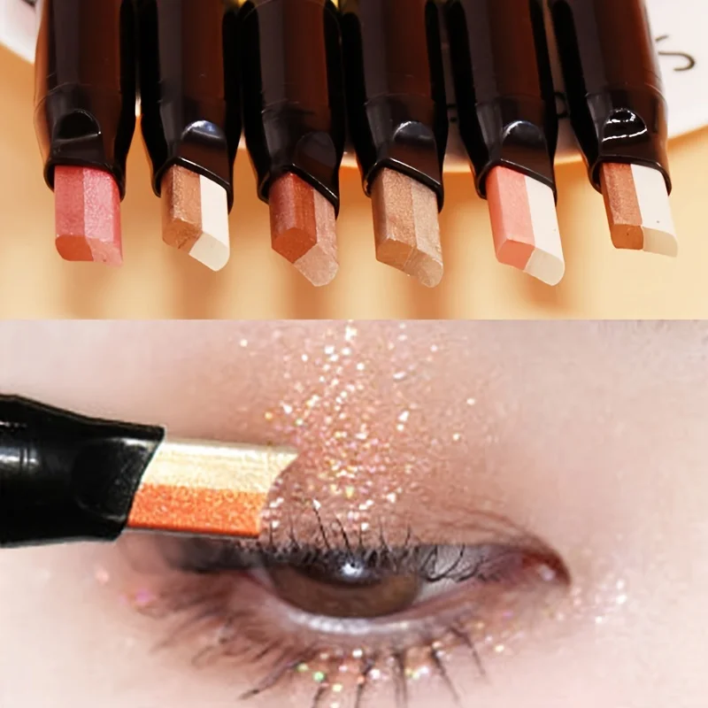 Farbverlauf zweifarbiger Lidschatten stift, Augen aufhellung Perlmutt & Glitzer Erde Farbton, wisch fester fauler Lidschatten stift Image