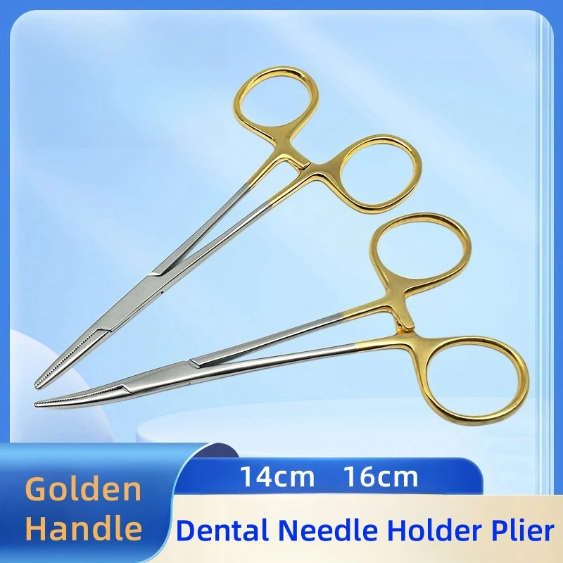14 cm 16 cm Edelstahl Nadelhalter mit goldenem Griff Chirurgische Zange Schere Dental Nadelhalter Multifunktionales Instrument Image