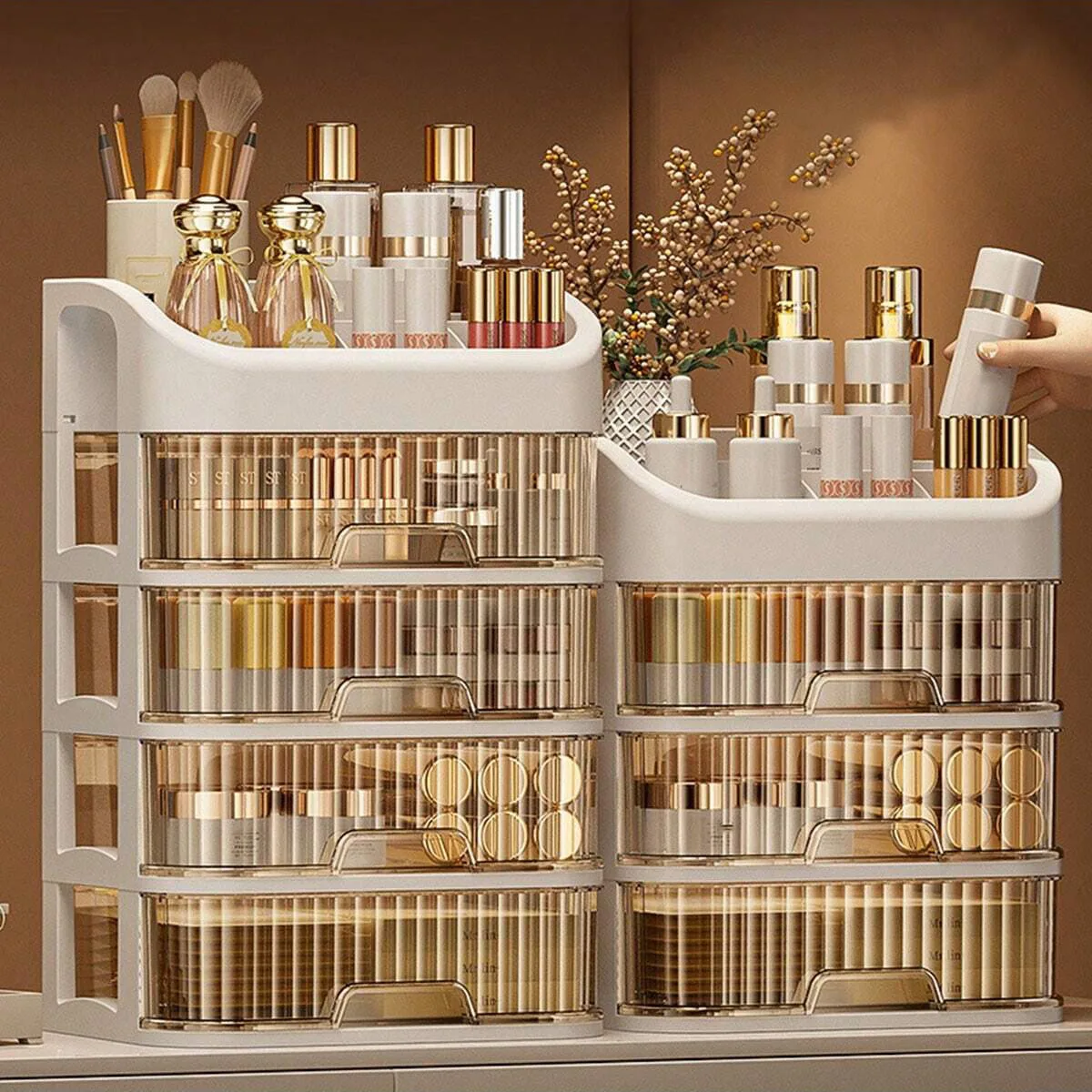 1 Stück mehrschichtige Make-up-Aufbewahrungsbox, Kosmetikaufbewahrung für Hautpflege, Lidschatten, Lotionen, Lippenstift, ideal für Kommode, Badezimmer, Schlafzimmer